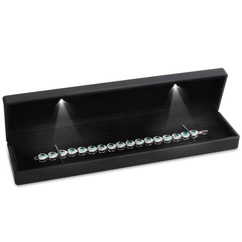 iSuperb LED Light Black Necklace Chain Bracelet Display Case Jewelry Storage Gift Box - Image 1